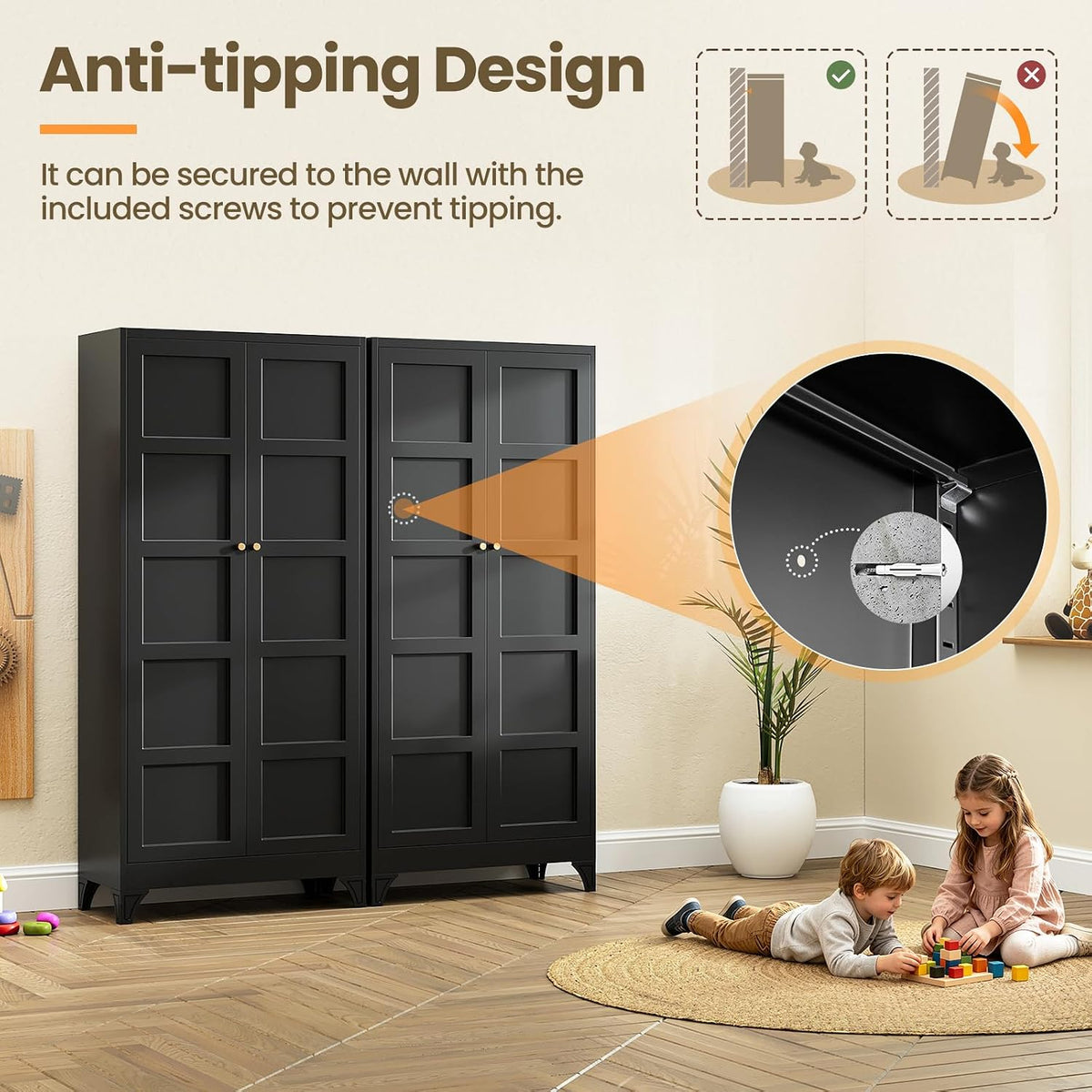 Yizosh Metal Pantry Cabinet,- 72" Black Kitchen Pantry Storage Cabinet with Doos and Adjustable Shelves for Kitchen, Living Room,Dining Room,Home