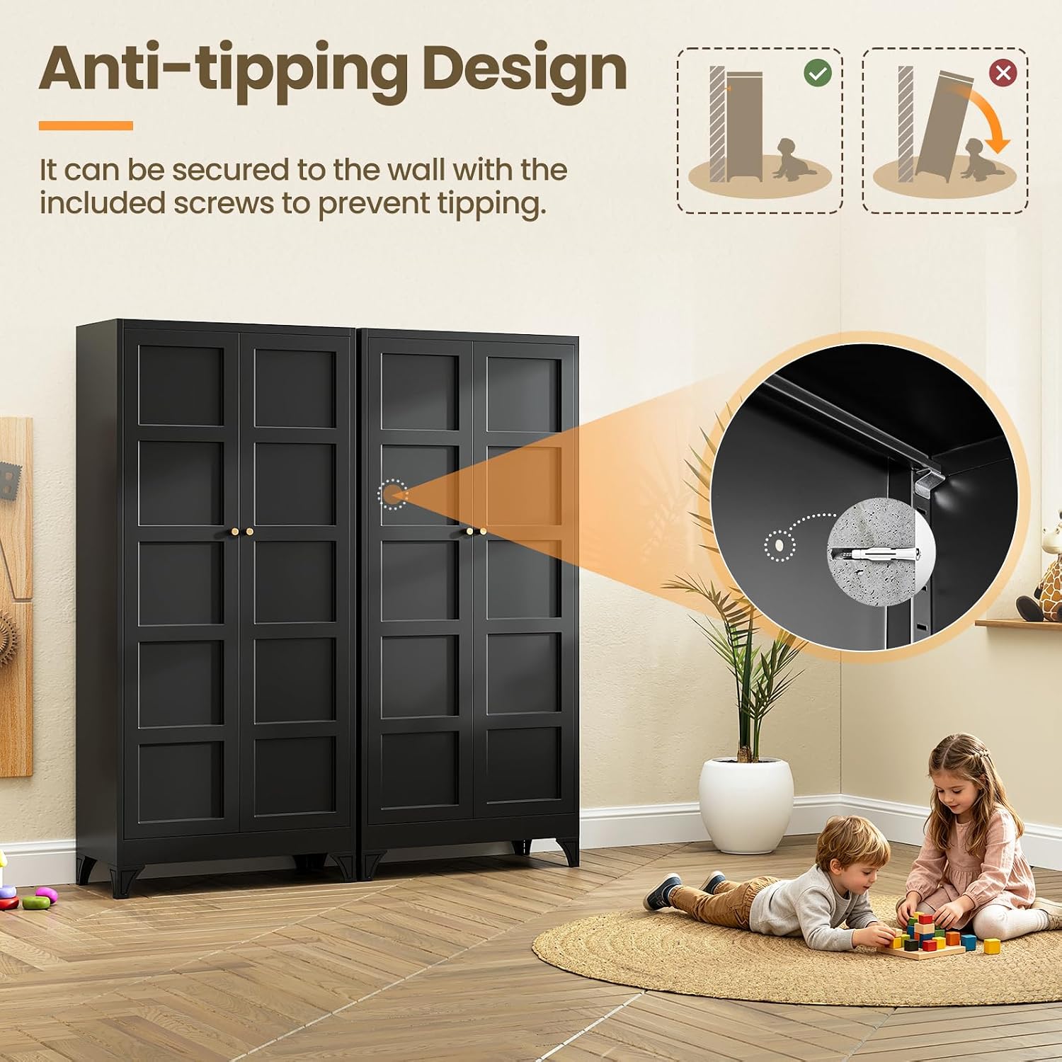 Yizosh Metal Storage Cabinet with 2 Doors and 4 Adjustable Shelves - 71" Black Kitchen Pantry Storage Cabinet,4-Tier Tall Steel Cabinet Locker for Living Room,Dining Room,Kitchen