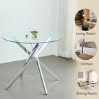 HomVent Silver Round Glass Dining Table Set for 2 with 2 Grey Velvet Chair | 47''Glass Kitchen Table Set Round Table Set of 2, Dining Room Table Set with Glass Top for Dining Room Home Family Gathering