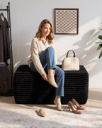 37" Plush Ottoman, Upholstered Cloud Footrest for Couch in a Box,Oversize Poufs for Living Room & Bedroom Sofa Ottoman,Comfy Seating with Dense Foam, Black (Plush Corduroy Fabric)