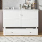 BALUS Murphy Cabinet Bed, Queen Chest Bed with USB Charging Station and Large Storage Drawers, Folding Cabinet Beds Space-Saving for Guest Room, Home, Office, White