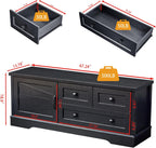 SOOWERY 48 Inch End of Bed Storage Bench, Farmhouse Bed Bench with Drawers and Cabinet, Rustic Shoe Storage Bench for Entryway, Bedroom,Living Room, Black