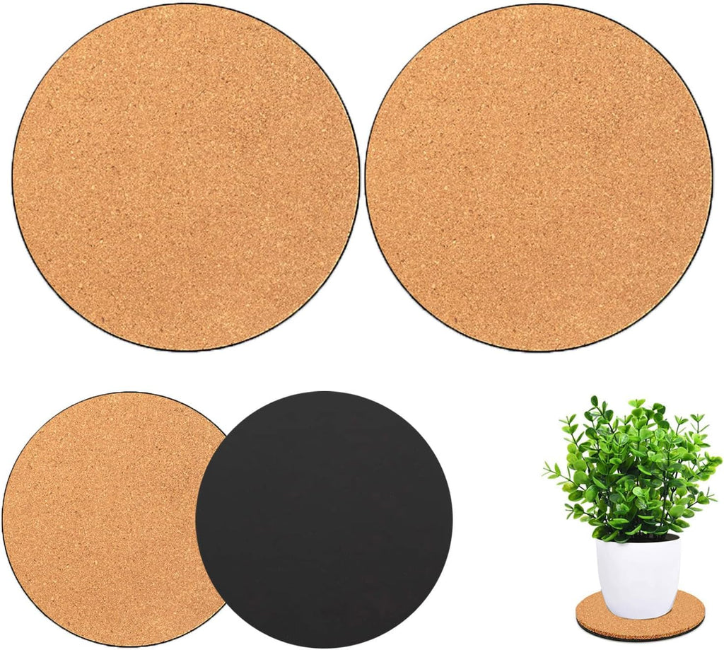2 Pieces Cork Plant Coasters, 12 Inch Cork Plant Mats, Cork Coaster for Planters, Large Plant Coasters for House Plants Indoors (Nude & Black)