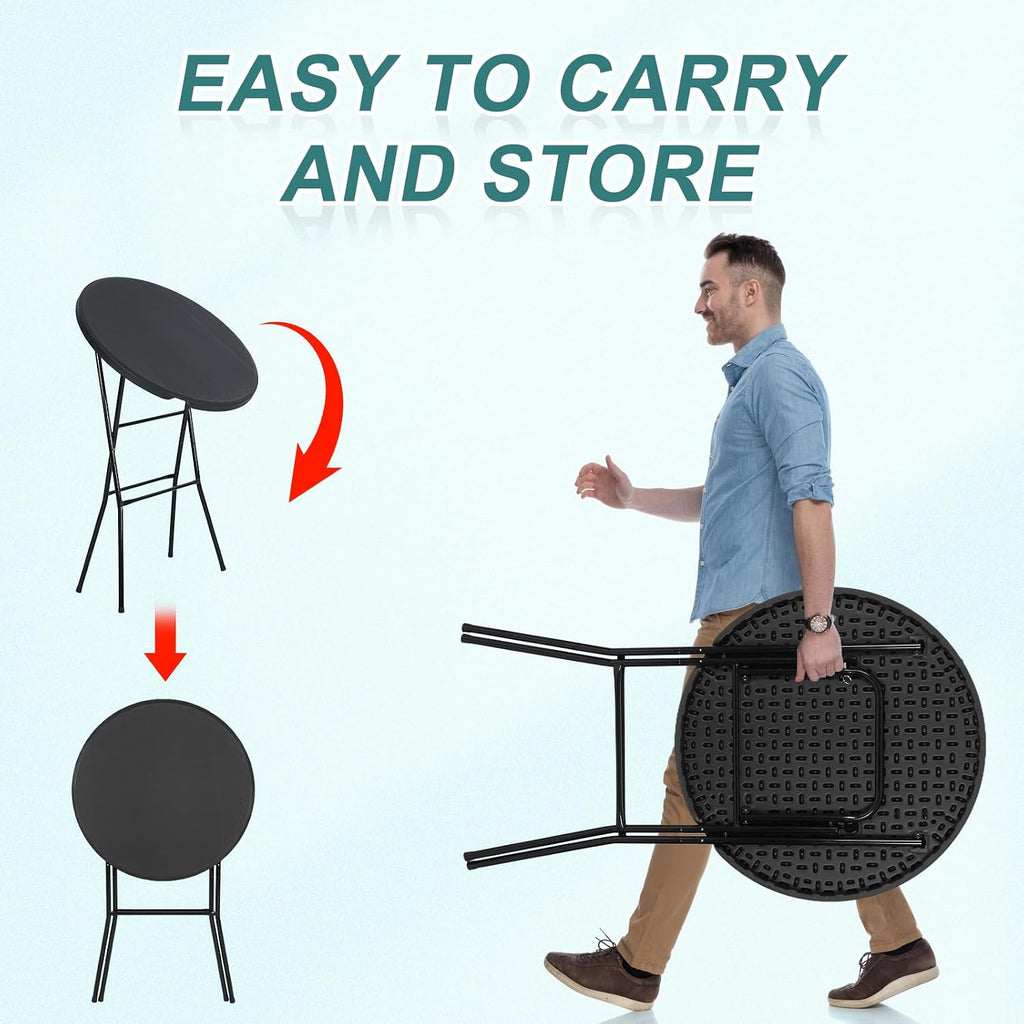 Nice C Plastic High Top Cocktail Table, 31.5" Foldable Bar Table (2P Black) | Portable Round Table, Counter Height Table, Bistro Table, Waterproof, Indoor, Outdoor, Parties, Weddings, Camping, Backyard