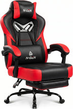 N-GEN GAMING Big & Tall Gaming Chair with Footrest, Lumbar Support, Red | Ergonomic High-Back Chair for Adults, Padded Wide Seat with Heavy-Duty Base, Reclining Comfort for Computer, Office/Home Use