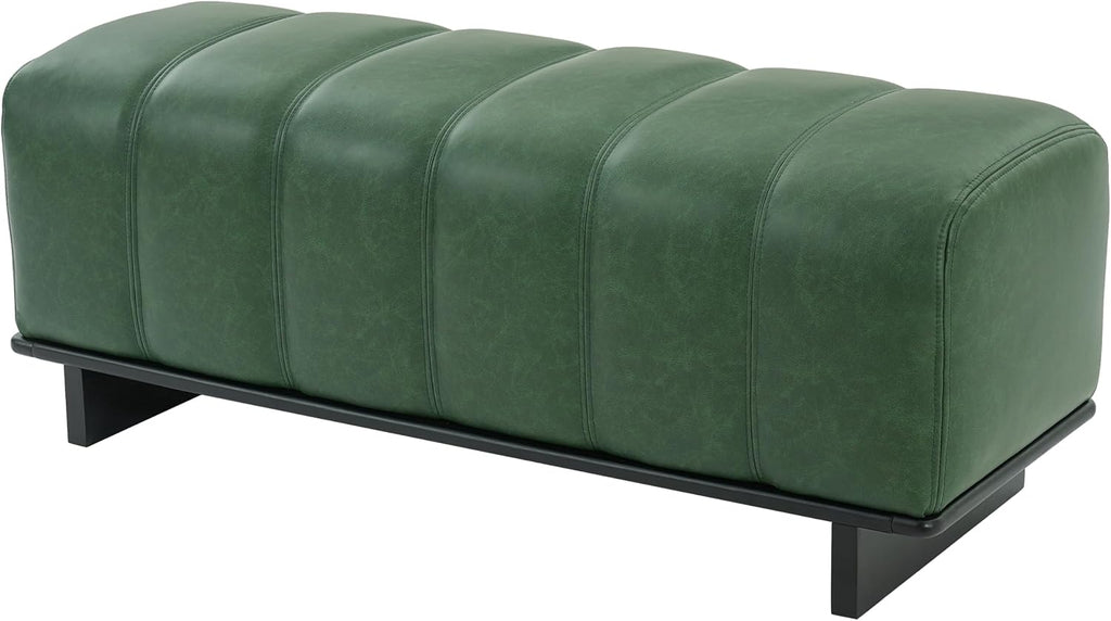 Christopher Knight Home Lamie 49.13" Faux Leather Upholstered Dining Bench, Wooden Entryway Bench, Long Sofa Footstool for Living Room, Bedroom End of Bed Bench, Green+Black