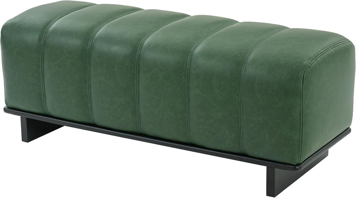 Christopher Knight Home Lamie 49.13" Faux Leather Upholstered Dining Bench, Wooden Entryway Bench, Long Sofa Footstool for Living Room, Bedroom End of Bed Bench, Green+Black
