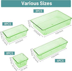 WOWBOX 25 PCS Plastic Drawer Organizer Set, 4 Sizes Desk Drawer Divider Organizers and Storage Bins for Makeup, Jewelry, Gadgets for Kitchen, Bedroom, Bathroom, Office, Clear Green