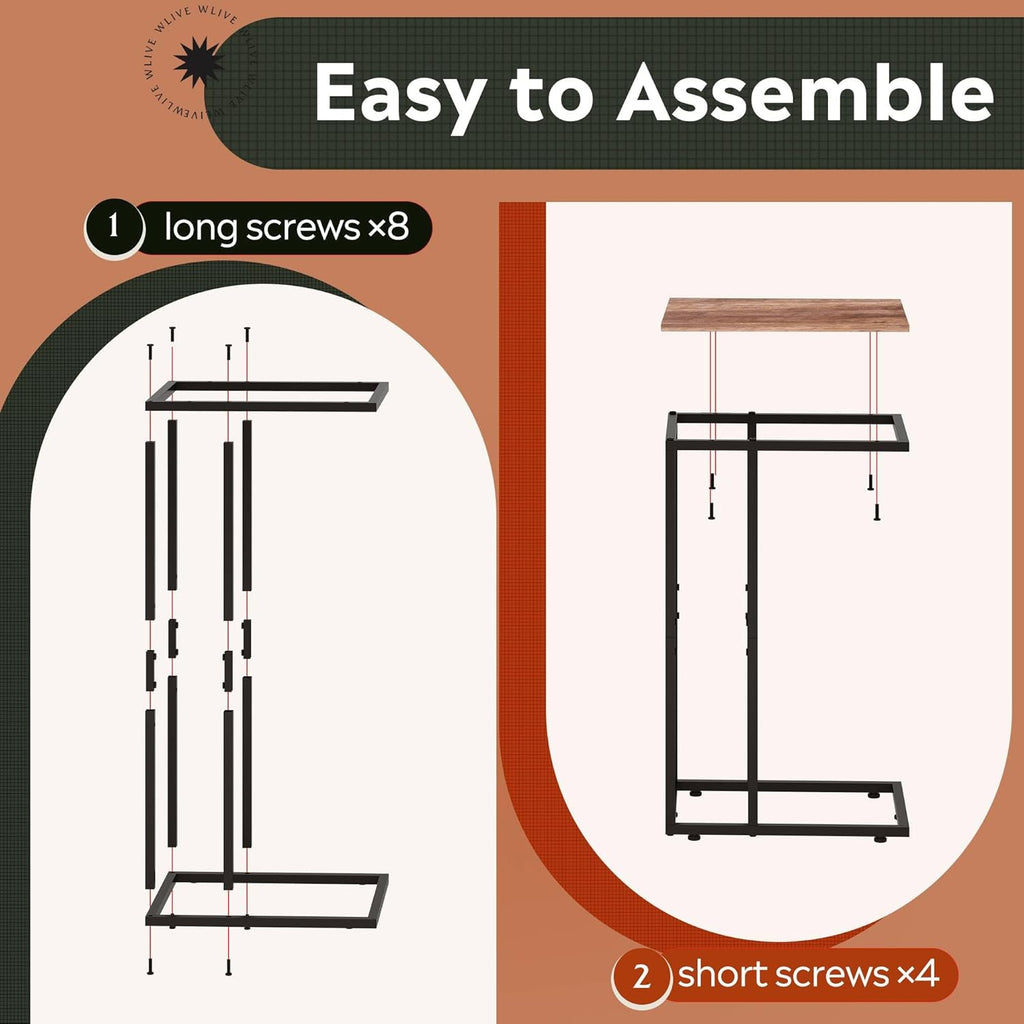 WLIVE C Shaped End Table, Small Side Tables for Sofa and Bed, Couch Table That Slides Under for Living Room, Bedroom, Home Office, Small Spaces