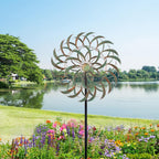 Viveta Large Outdoor Wind Spinner,21 * 85 inches Metal Wind Sculpture with 4 Sturdy Stakes,Green Double Wind Spinners,Decorative Windmill for Yard and Garden