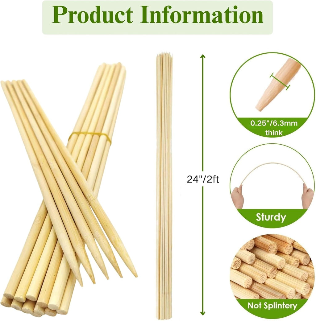 100 PCS 2FT (24 Inch) Bamboo Plant Stakes – Natural Bamboo Sticks for Indoor & Outdoor Plants – Garden Stakes & Plant Support Stakes for Tomato, Beans, Climbing Plants & More – VESYMAN