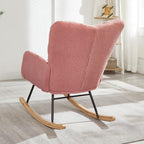 Tufted Upholstered Teddy Fabric Glider Rocking Chair with Metal Frame, Ergonomic Accent Chair for Living Room, Bedroom, and Leisure Spaces (Pink + Teddy)