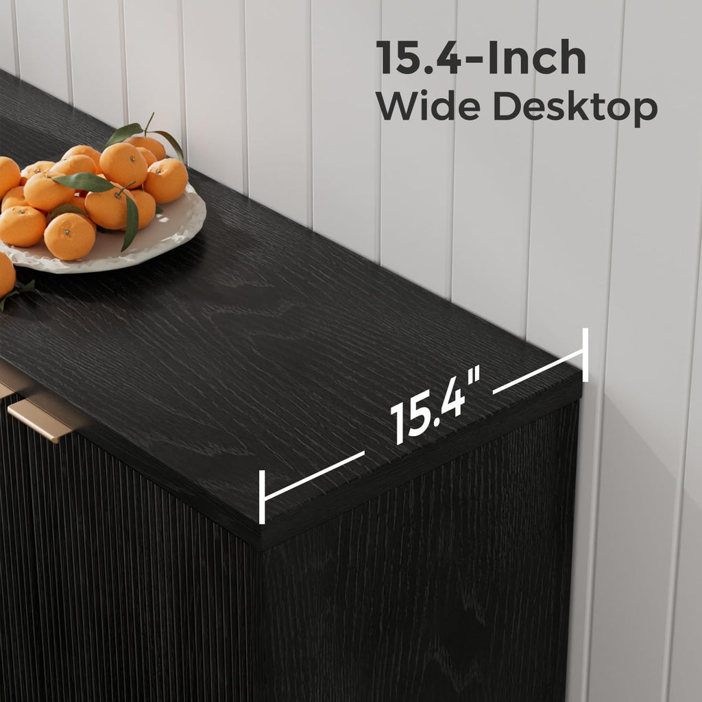 Homleke Buffet Cabinet with Storage, Modern Fluted Accent Sideboard with Doors & Adjustable Shelf, Buffet Table Entryway Cabinets for Living Room, Kitchen, Dining Room, Hallway, Black