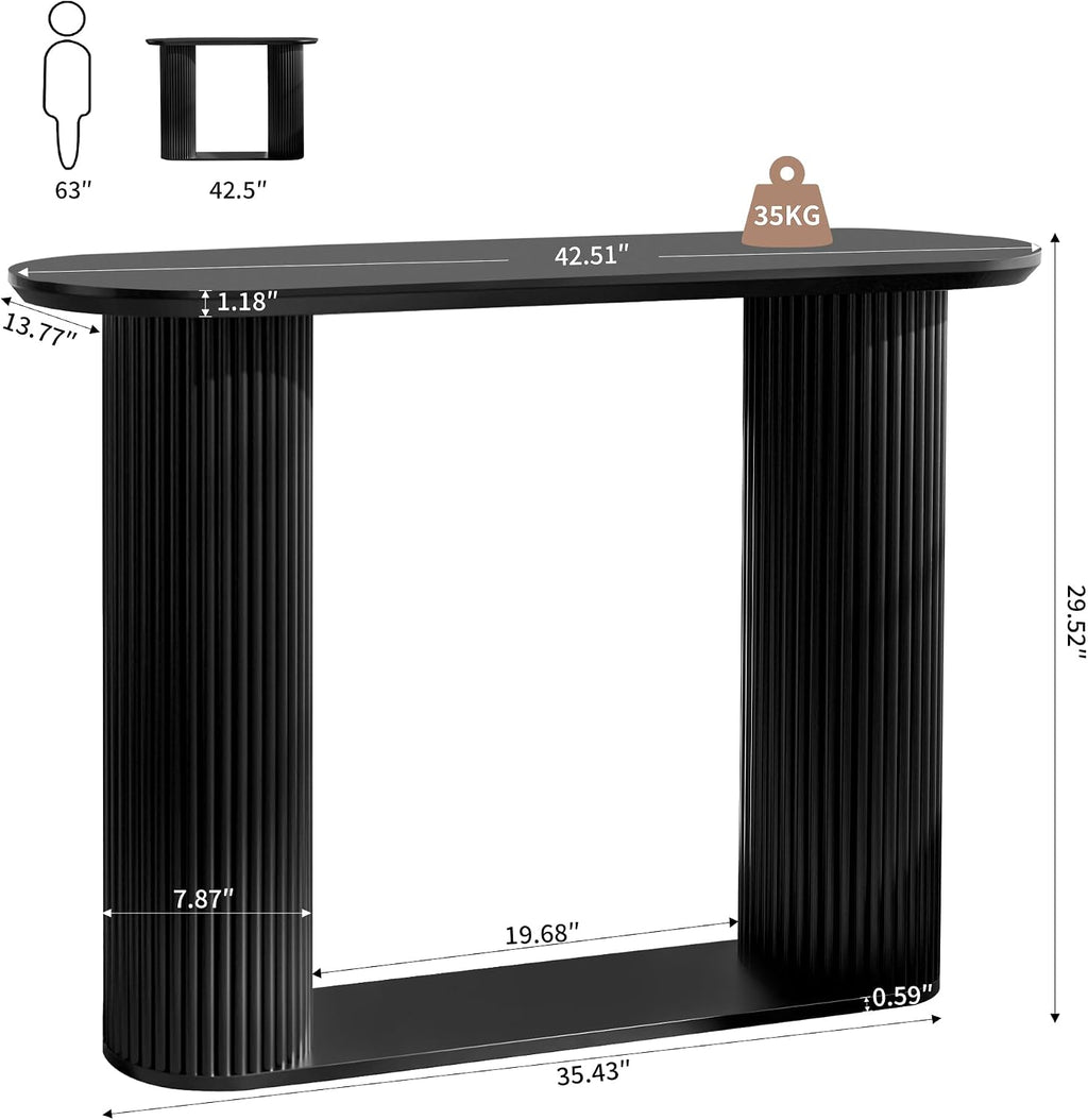 Fluted Console Table, Farmhouse Entryway Table with Storage and Fluted Wood Legs, Narrow Sofa Table Small Long Entry Table for Entrance, Hallway, Living Room (Black)