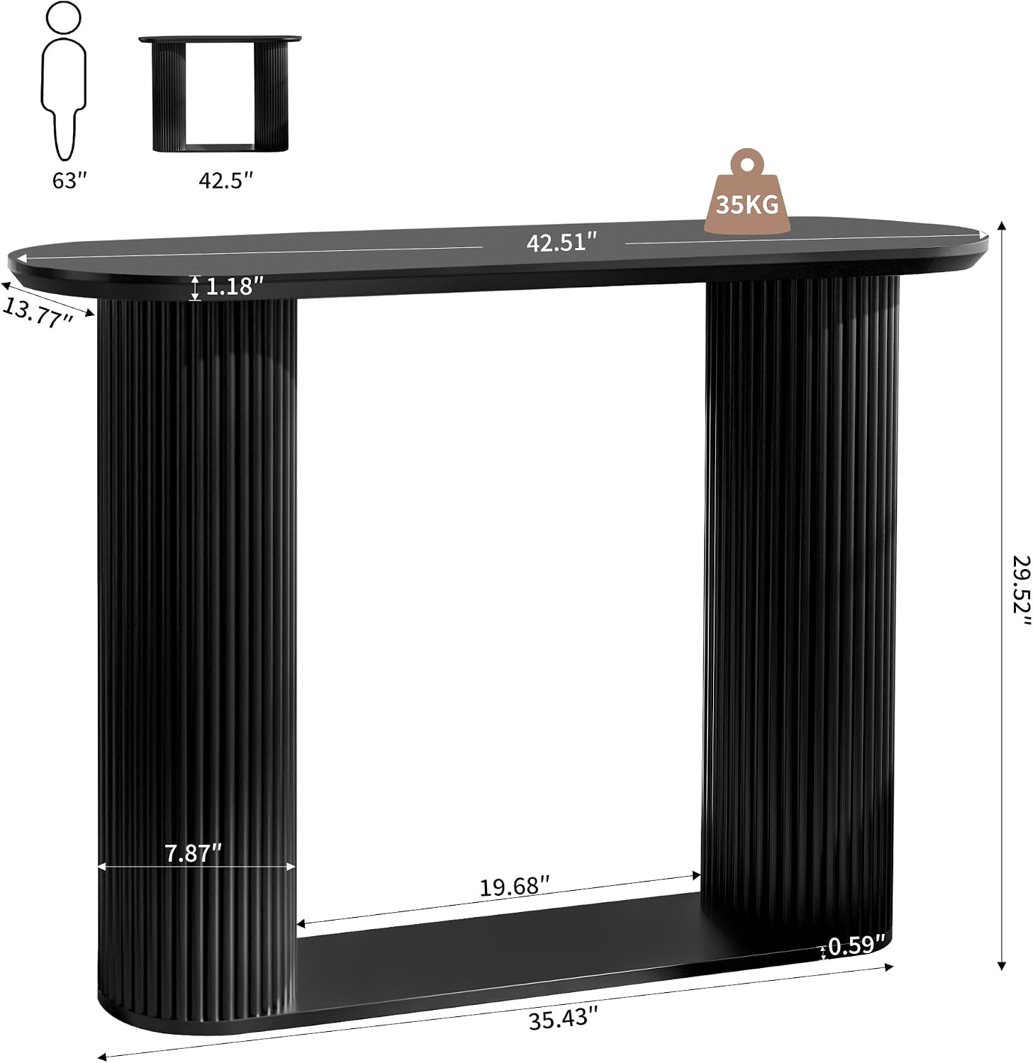 Fluted Console Table, Farmhouse Entryway Table with Storage and Fluted Wood Legs, Narrow Sofa Table Small Long Entry Table for Entrance, Hallway, Living Room (Black)
