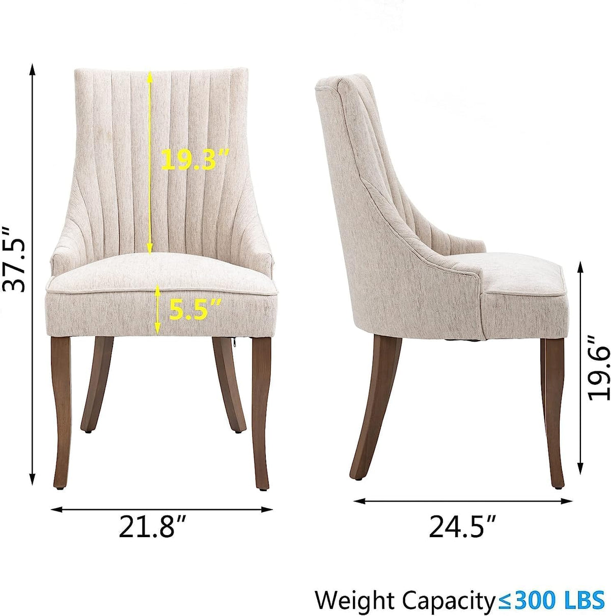 Linen Kitchen and Dining Chairs Set of 2, Channel Tufted Dining Room Chairs Comfy Fabric, Upholstered sillas for Dining Room with Solid Wood Legs