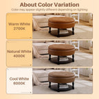 31.5 Inch Large Round Storage Ottoman with Wood Shelf Multifunctional Coffee Table Ottoman Round Storage Bench with Bottom Open Shelf for Living Room Bedroom Entryway Brown PU Leather
