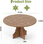 Round Dining Table 47 Inch for 4-6 People, 0.98 Inch Thick Tabletop with Adjustable Feet, Sturdy Legs, Easy to Clean & Assemble, Modern Kitchen Dining Room Table for Small Space Apartment, Walnut Wood