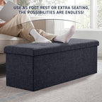 Ornavo Home 43 Inch Folding Extra Large Storage Bench, Linen, Black | Upholstered Tufted Ottoman with Lid; Foot Rest Stool; Ideal for Bedroom, Living Room or Entryway