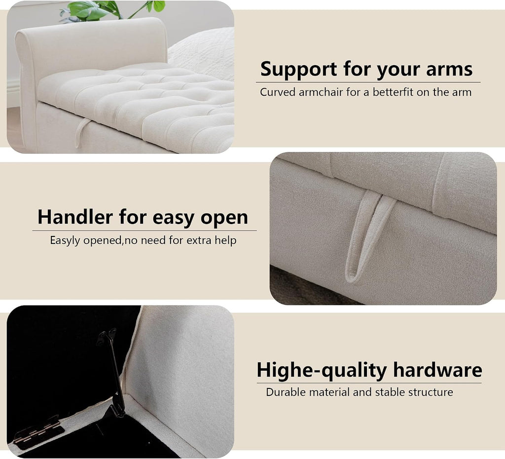 66" End of Bed Storage Bench King Size Beige,Napped Fabric Window Bench with Dual-Opening Compartments,Long Tufted Storage Bench Living Room,Bedroom,Entryway