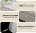 66" End of Bed Storage Bench King Size Beige,Napped Fabric Window Bench with Dual-Opening Compartments,Long Tufted Storage Bench Living Room,Bedroom,Entryway