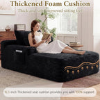 65" L Oversized Chaise Lounge Chair Indoor,Comfy Reading Chair with Cup Holder & Side Pockets,Corduroy Fabric Single Cloud Sofa Chair for Living Room & Bedroom,No Assembly, Black