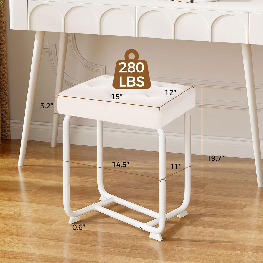 BEWISHOME White Vanity Stool Small Chair for Vanity KFD01W | Leather Makeup Vanity Chairs with Thick Padded Seat, Sturdy Reinforced Frame for Bathroom KFD01W