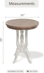 Farmhouse Accent End Table, Rustic Side Table with Natural Top for Family, Dining or Living Room, Handcrafted Finish, White