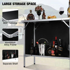 43" Long Portable Bar Table with Remote-Controlled Multi-Color LED Lights, Foldable Mobile Bartender Table for Party, 43"x33"x15" Storage Shelf, Waterproof MDF Top & Removable Skirt (Black)