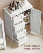 VASAGLE Storage Cabinet with Drawers, Freestanding Floor Cabinet with Door, 11.8 x 21.7 x 32.3 Inches, Adjustable Shelf, for Bathroom, Living Room, Kitchen, Cloud White ULHC041WH01S