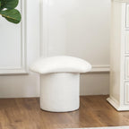 Homebeez Teddy Velvet Modern Round Ottoman, Small Footstool with Padded Seat, Upholstered Vanity Foot Rest Stool Chair for Entryway, Living Room, Bedroom, White
