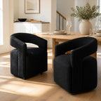 LukeAlon Sherpa Dining Chairs Set of 2, Modern 360° Swivel Kitchen Chairs with Casters Barrel Open Back Side Chairs Upholstered Dinner Chair for Dining Room Living Room, Black