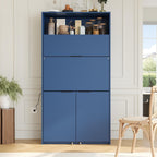 Compact Kitchen Pantry,69''H Buffet with Hutch and Foldable Workstation,Storage Cupboard with Adjustable Shelf and Power Outlet for Dining, Living Room (Dark Blue-f)