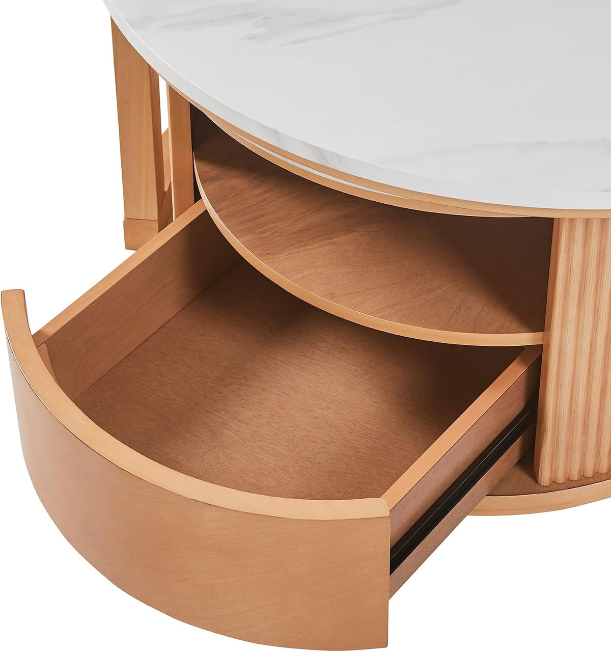 28" Marble Veneer MDF Nesting End Table, Nesting End Tables with Tiered Storage, Coffee Table Set with Hidden Drawer for Modern Compact interiors, Natural