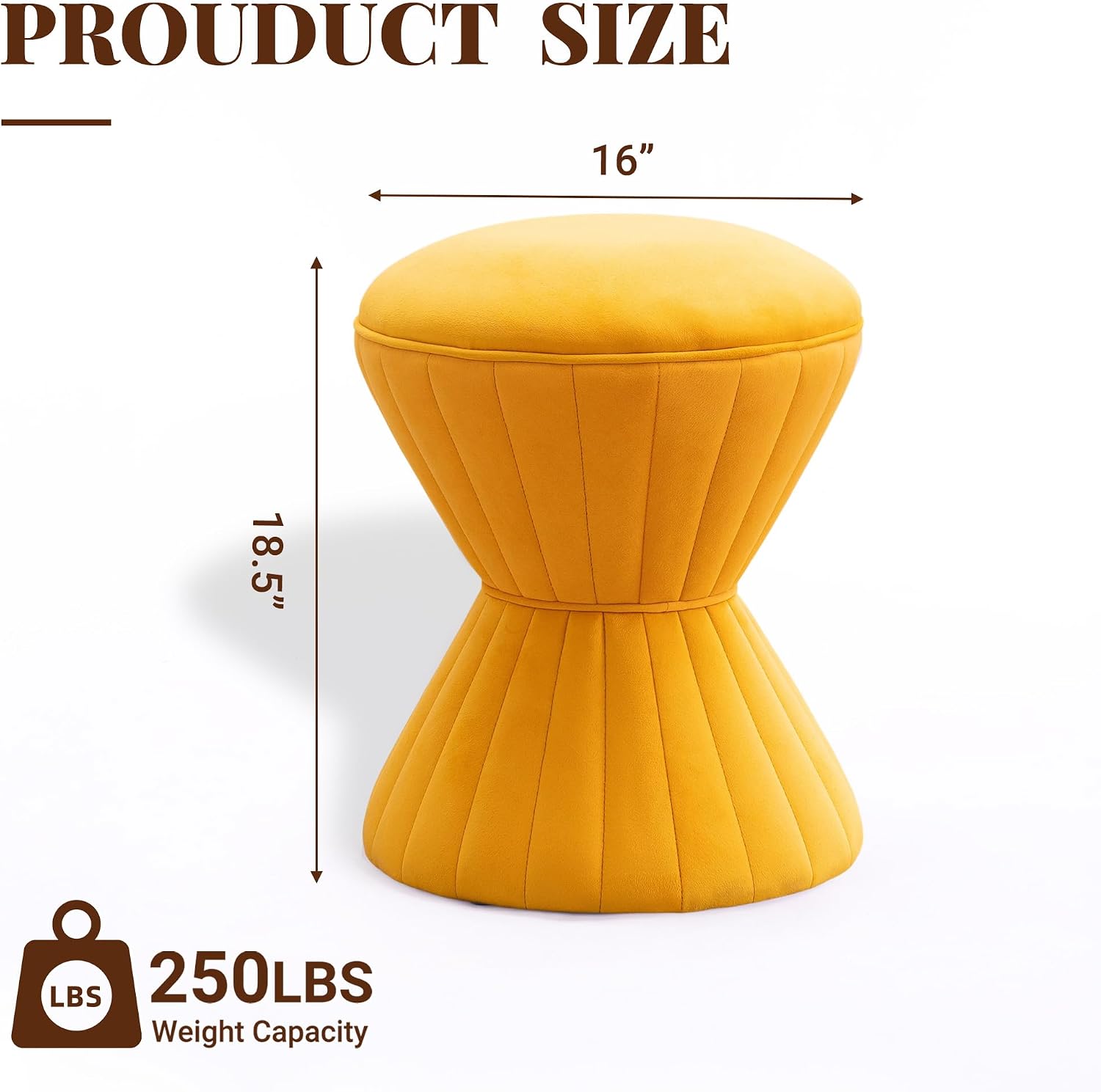 Multifunction Velvet Ottoman, Upholstered Vanity Stool Chair, Sturdy Round Footstool for Makeup, Living Room, Bedroom, Entryway (Mustard)