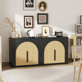 65 Inch Fluted Buffet Cabinet with Storage Symmetrical Arc Accent Sideboard Large Console Table for Dining Room Kitchen and Living Room (Camel)