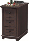 HIFYOBRO 3 Drawers End Table with Flip Top Charging Station, Narrow Side Table with Power outlets, Wooden Nightstand, End Table with Storage for Living Room and Bedroom