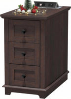 HIFYOBRO 3 Drawers End Table with Flip Top Charging Station, Narrow Side Table with Power outlets, Wooden Nightstand, End Table with Storage for Living Room and Bedroom