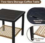 Aoxun 3 Piece Outdoor Rocking Chairs Bistro Set, Rattan Patio Furniture with Thick Cushions & 2-Tier Coffee Table, Patio Rocking Chairs Set of 2 for Garden, Porch, Balcony Black