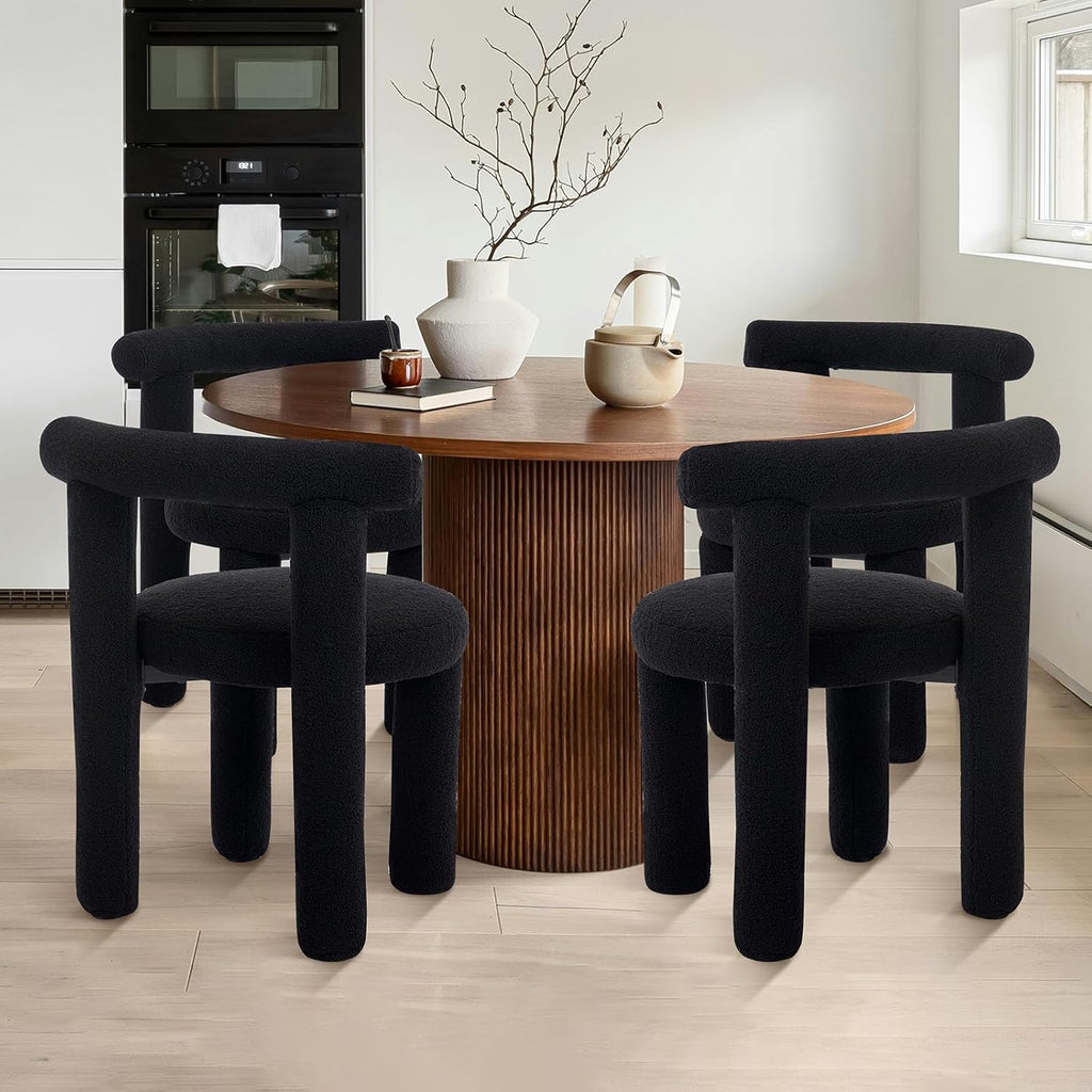 Black Sherpa Dining Chairs Set of 2, Armless Upholstered Boucle Kitchen Chairs with Backs Comfy Accent Side Chair for Living Room, Dining Room, Reception