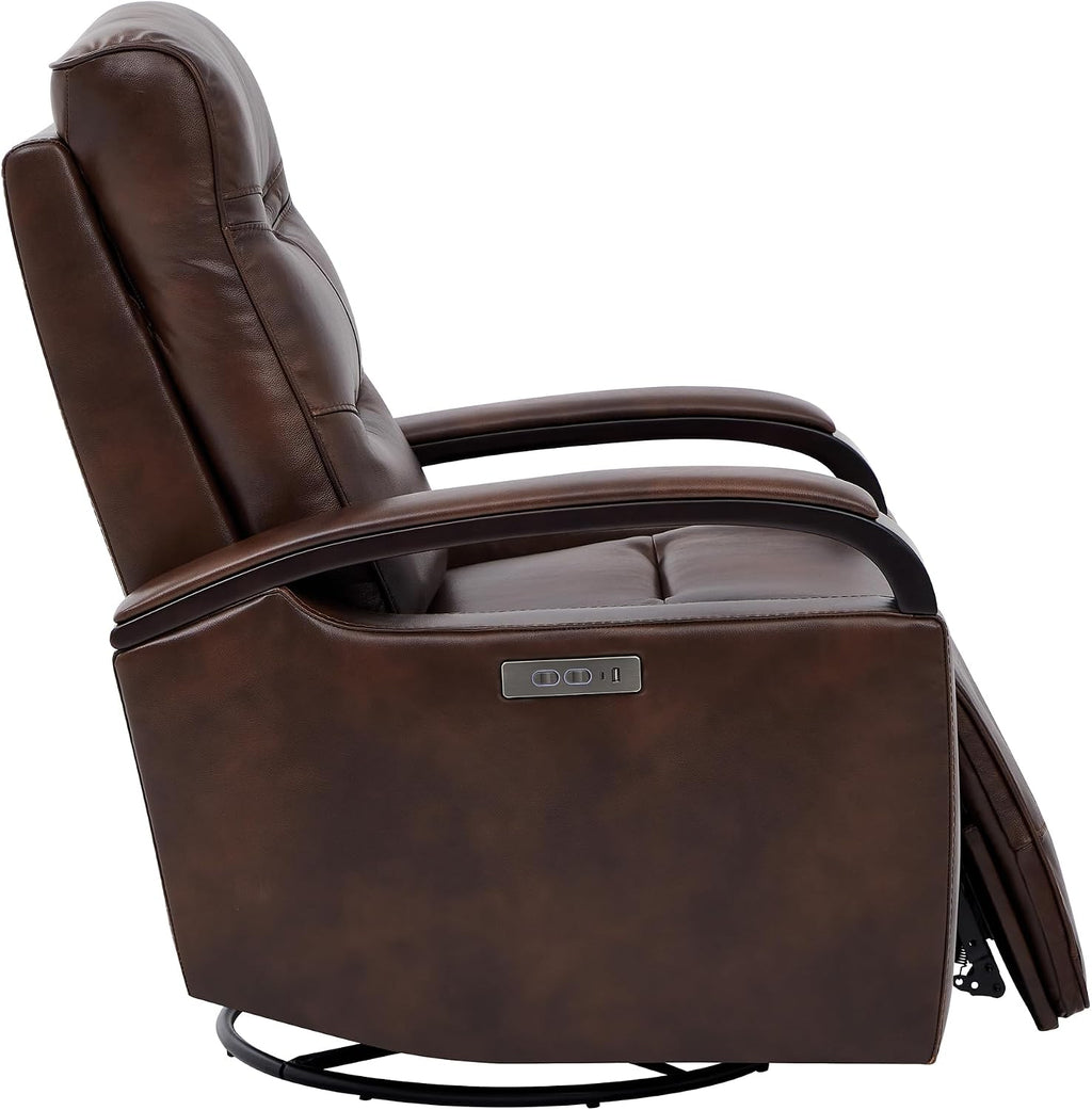 CHITA Genuine Leather Power Swivel Glider Rocker Recliner, Cognac Brown