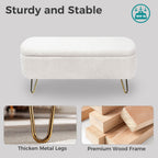 Boucle Storage Bench, Small End of Bed Bench for Bedroom, Entryway Bench with Storage, Sherpa Upholstered Ottoman Foot Rest for Living Room, Gold Legs, Cream