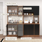 71" Large Kitchen Pantry Cabinet with Microwave Shelf, Wooden Tall Pantry Hutch with 3 Drawers, Adjustable Shelves, Farmhouse Kitchen Hutch Storage Cabinet for Dining Room (Walnut)