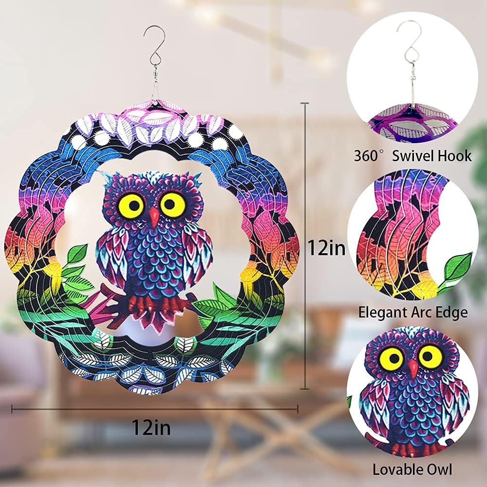 Owl Wind Spinner,Yard Art Garden Decor Owl Wind Spinners Outdoor Metal 3D Kinetic Sculptures Stainless Steel Wind Spinners Outdoor Indoor Clearance Ornaments Gifts Unique Spinners for Yard