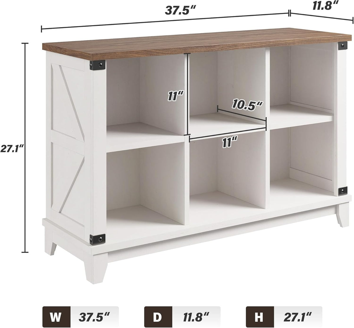 EnHomee Farmhouse 6-Cube Storage Organizer for Living Room, White