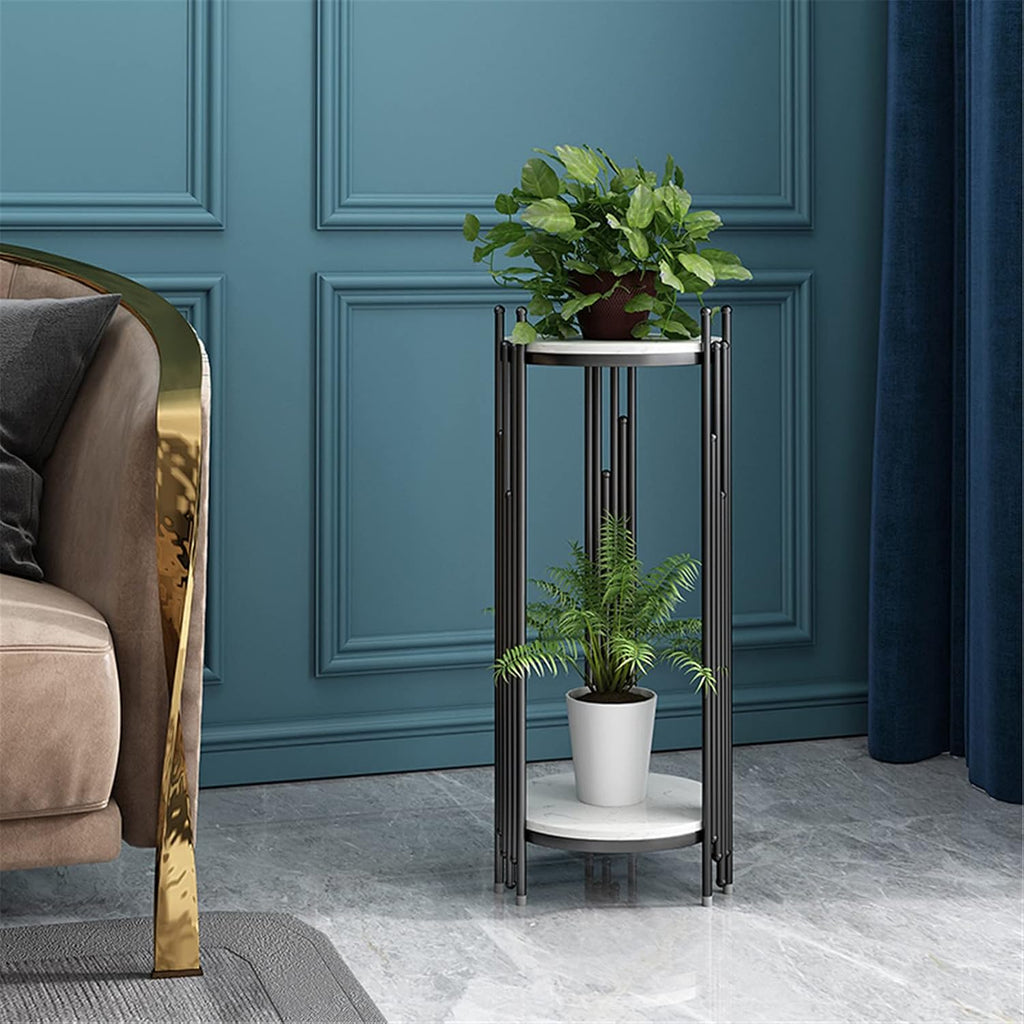 Marble Look -Tier Storage Telephone Table - Tall Slim Plant Stand, Stylish Round Side Table for Living Room, Patio Decor & Corner Bedside Table