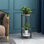 Marble Look -Tier Storage Telephone Table - Tall Slim Plant Stand, Stylish Round Side Table for Living Room, Patio Decor & Corner Bedside Table