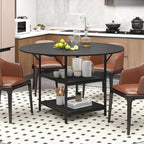 GOFLAME Round Dining Table for 4-6 People, 47” Kitchen Table with 2-Tier Storage Shelves and Heavy-Duty Metal Frame, Industrial Dinner Table for Kitchen, Dining Room, Apartment, Black