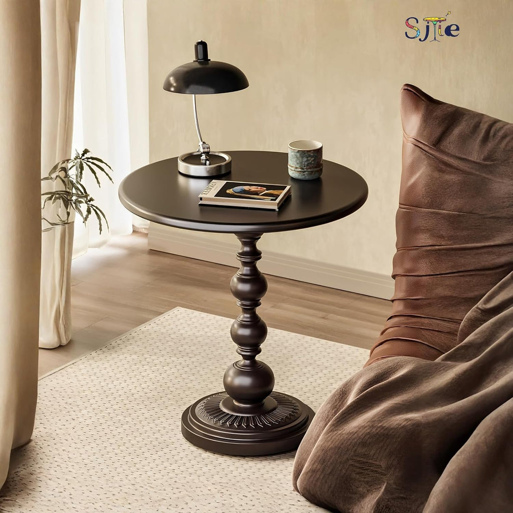 Side Table - 13.8" Round Small Accent Table with Metal Base, Multifunctional Vintage Coffee Table for Living Room, Bedroom, Office & Patio - Elegant Matte-Finished End Tables