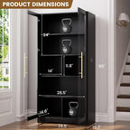 LVSOMT Bookcase with Glass Doors and LED Light, Home Office Bookshelf Black